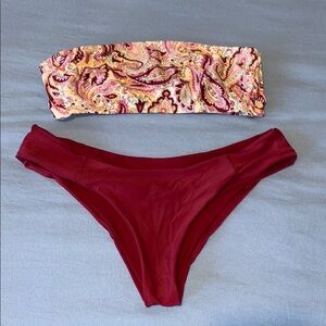 Paisley Bandeau Bikini Top and Red Bottoms